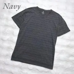 ネイビー◆Vネック半袖Tシャツ(M)グレー ストレッチ シンプル カジュアルのサムネイル