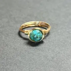 WR752G 天然石 パワーストーン ワイヤーリング ペルー産 クリソコラ