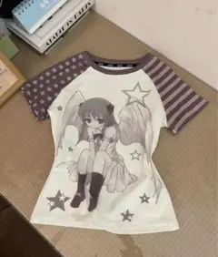 【Y2K】サブカル天使 ラグランTシャツ 星柄 ボーダー 切り替え サブカル地雷