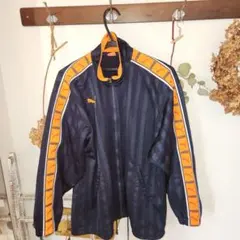 PUMA プーマ　ジャージ上　Mサイズ　ネイビー/オレンジ　デカロゴ　ジャケット