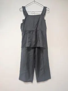 値下げグレー ペプラムトップスとワイドパンツ セットアップ