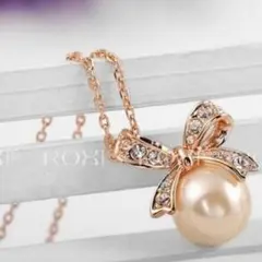 ネックレス　パール リボン ローズゴールド 真珠 EARTHER RING