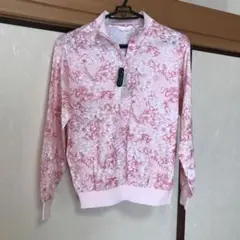新品　レディースMピンク花柄ポロシャツ