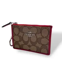 COACH コーチ シグネチャー コインケース 赤 キーリング付
