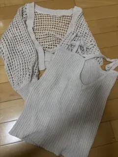 ライトグレー タンクトップ＆カーディガン セット