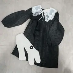 新品未使用　ペアマノン ふくれジャガード ボリューム袖 花柄ワンピース タイツ