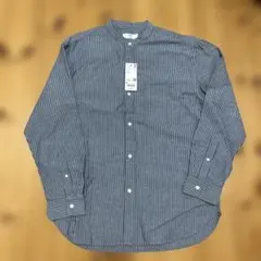 UNIQLO コットンリネンスタンドカラーシャツ 長袖 ブルー M タグ付き