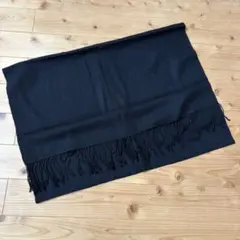 カシミヤ　ブラック ストール フリンジ付き