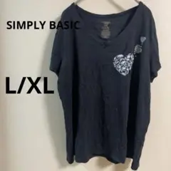 SIMPLY BASIC 【Ｌ/XL】ハート　半袖Tシャツ 黒　リボン