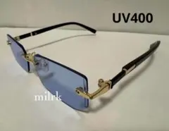 リムレス サングラス ブルー　伊達メガネ 眼鏡 スクエアy2k 90s 韓国