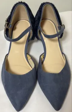 GU ファー付 セパレートパンプス ネイビー XL アンクルストラップ 25cmのサムネイル