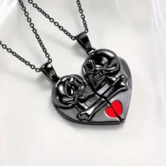 新品 骸骨のハート型 ペアネックレス マグネット カップル アクセサリー スカル
