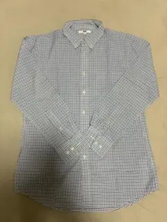 ユニクロ　コットン長袖シャツ　￼青と白のチェック柄 ボタンダウン　父の日　M