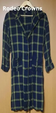 ロデオ　ウエストリボン付きロングチェックシャツ
