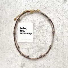 花モチーフビーズネックレス　チョーカー風　ゴールドブラウン