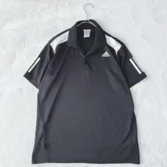 アディダス| メンズ・半袖 ポロシャツ【L】ロゴ 3本ライン 黒白 吸汗速乾