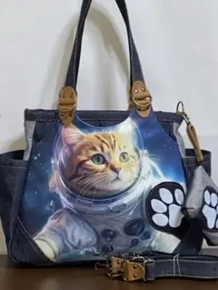 ☆宇宙飛行士ネコ☆ステンシル☆リュック対応☆4wayあおりバッグ