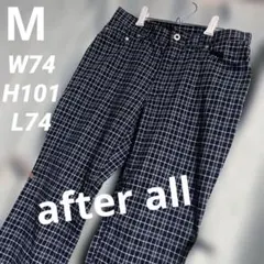 アフターオール　ストレート カジュアルパンツ　チェック柄　綿混　М　紺×白のサムネイル