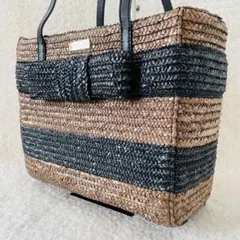 【美品】kate spade カゴバッグ ハンドバッグ バイカラー リボン
