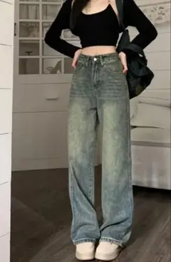 ライトブルー ワイドレッグデニム ジーンズ SHEIN