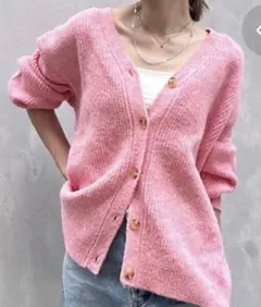 Ungrid カラールーズニットカーデ　フリーサイズ　ピンク　大きめ