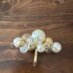 美品　ビーズ パール ヘアピン ゴールド