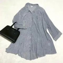 【大きいサイズ 4L】ストライプシャツ シアー素材 羽織り シャーリング フレア