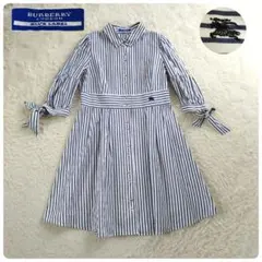 BURBERRY BLUE LABEL ストライプ膝丈ワンピース　ホースロゴ　青のサムネイル