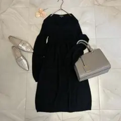 日本製✾美品【INDIVI 】ウール100% ニットワンピース 38 黒