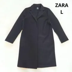 ザラ　ZARA ロングチェスターコート L ブラック フロントボタンレス
