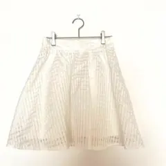 コルザ スカート フレア ミニ丈 白 ウエストゴム 格子柄 裏地 かわいい