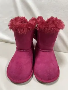 ZOOMファーリボン付きムートンブーツ 13cm ピンク 子ども靴