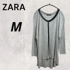 ZARA M 灰 黒 長袖Tシャツ クルーネック ワンポイント アメカジ 春 秋のサムネイル