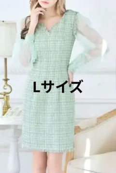 JEWELS 緑系チェック シースルー袖ドレス L