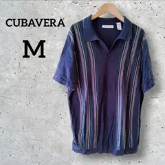 ✨１点限り✨CUBAVERA ネイビー ストライプ ポロシャツ 半袖ニット【M】