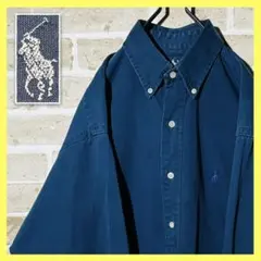 ラルフローレン 古着 長袖 ボタンダウンシャツ ワンポイント 刺繍ロゴ 紺 S