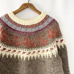 80s 90s フェアアイル ウール ノルディックセーター エクアドル製 手編み