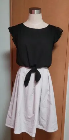 アプワイザーリッシェ　黒　ストライプ　切替　ドッキング　ワンピース