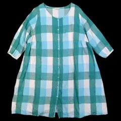 サマンサモスモス コットンリネン チェック柄ワンピース グリーンMサイズ