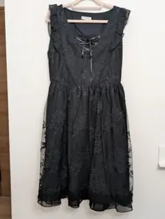 axes femme レース重ねジャンスカ ジャンパースカート 黒 ブラック