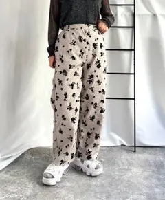 花柄ワイドパンツ グレー