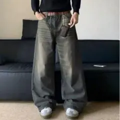 【ラスト1点】ワイドデニム バギーデニム バレルレッグデニムパンツ L ブラック