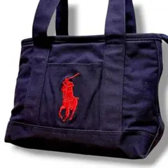 美品　ポロラルフローレン　ショルダーバッグ　トートバッグ　ネイビー　キャンバス