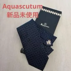 Aquascutum ネイビー 幾何学模様 ネクタイ