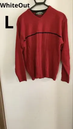 WhiteOut 赤 Vネック セーター【L】レディース 古着