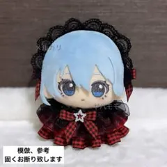 ぬい服 ギンガムチェックフリルドレス ヘッドドレス セット ダークレッド