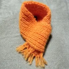 オレンジ ニットマフラー フリンジ付き