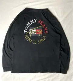 Tommy Jeans バックビッグプリント ロンT 黒 XL 古着