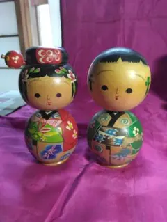 古い伝統的な日本のこけし 2体セット