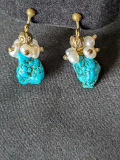 ターコイズブルー ビンテージ風イヤリング未使用